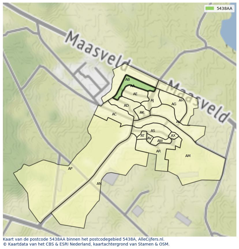 Afbeelding van het postcodegebied 5438 AA op de kaart.
