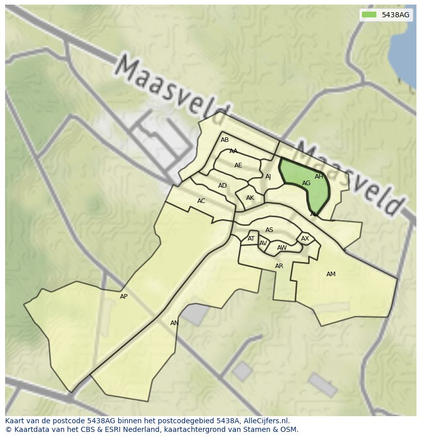 Afbeelding van het postcodegebied 5438 AG op de kaart.