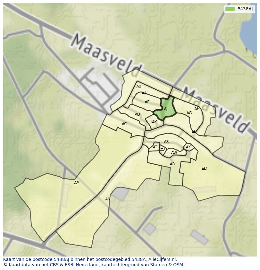 Afbeelding van het postcodegebied 5438 AJ op de kaart.