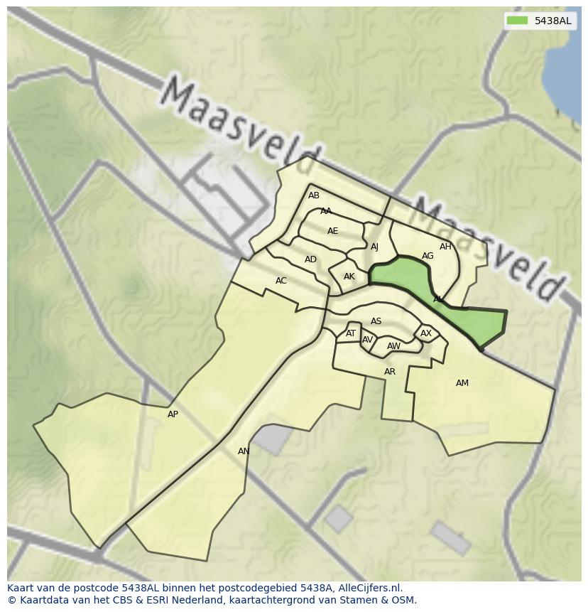 Afbeelding van het postcodegebied 5438 AL op de kaart.