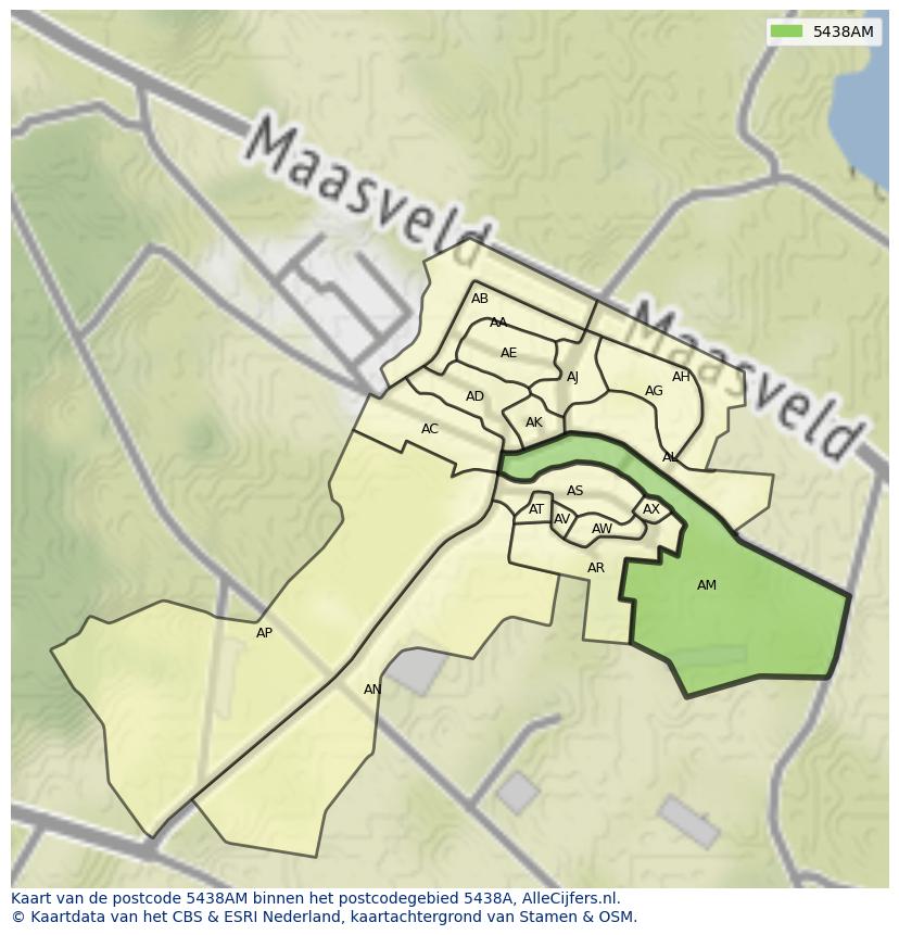 Afbeelding van het postcodegebied 5438 AM op de kaart.