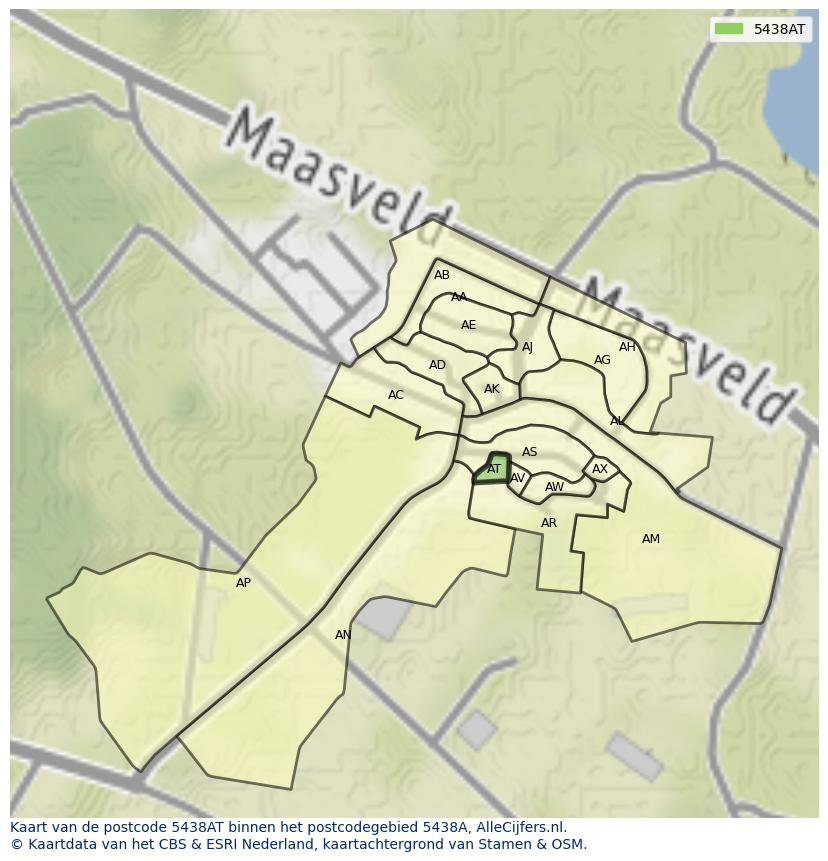 Afbeelding van het postcodegebied 5438 AT op de kaart.