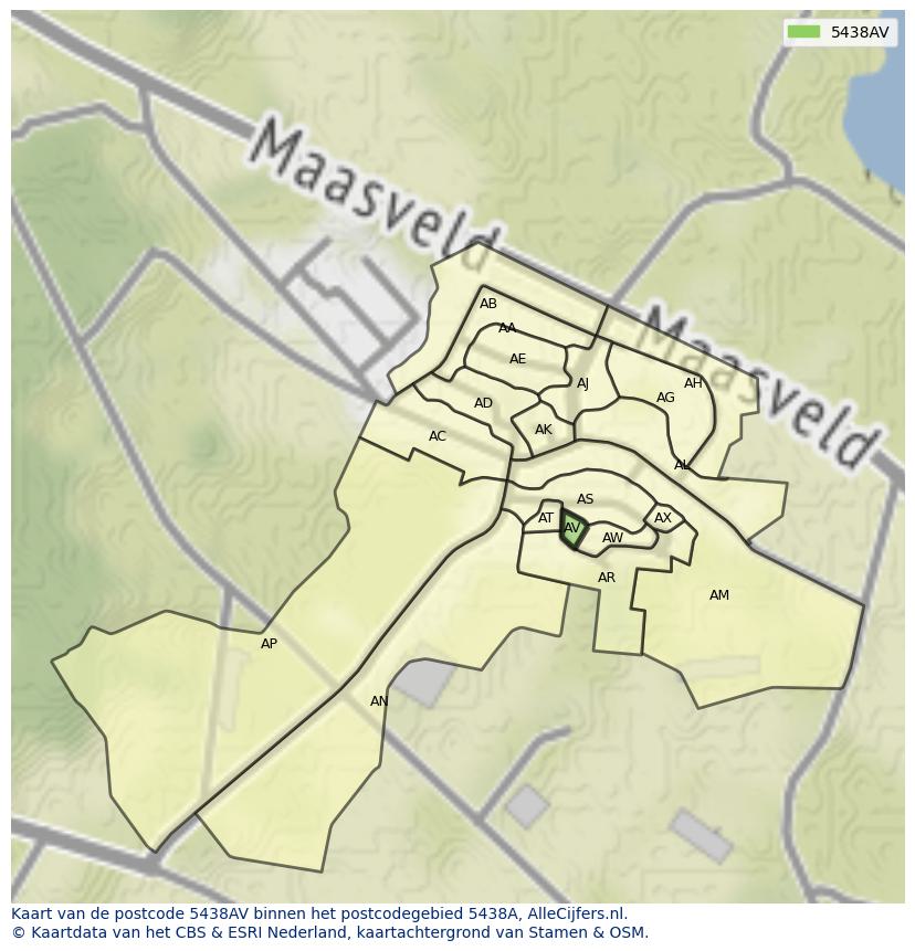 Afbeelding van het postcodegebied 5438 AV op de kaart.