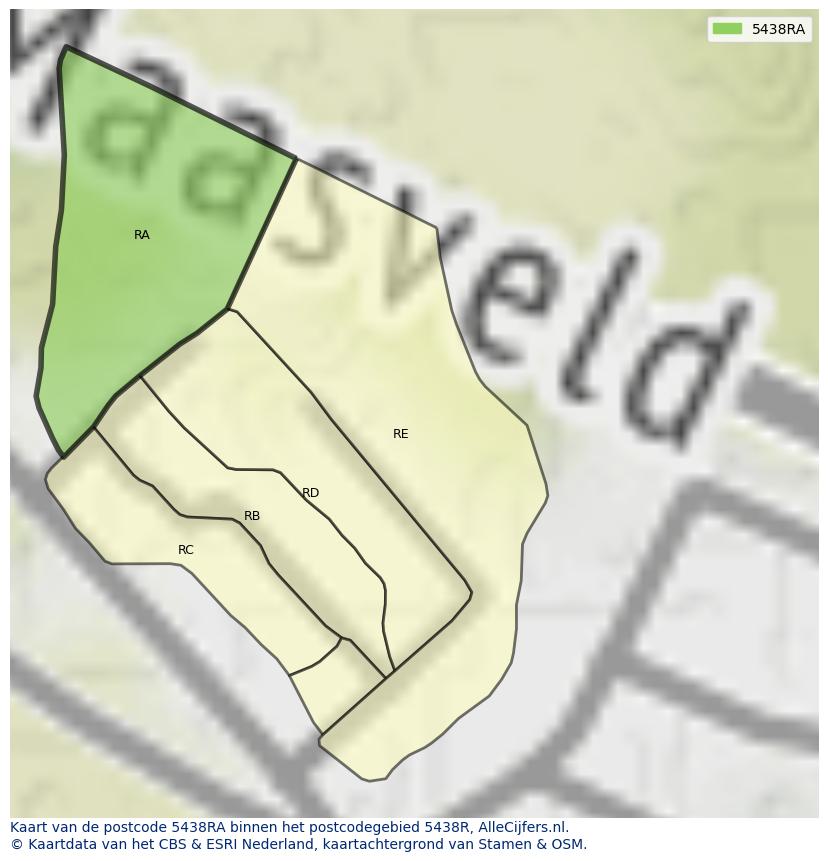 Afbeelding van het postcodegebied 5438 RA op de kaart.
