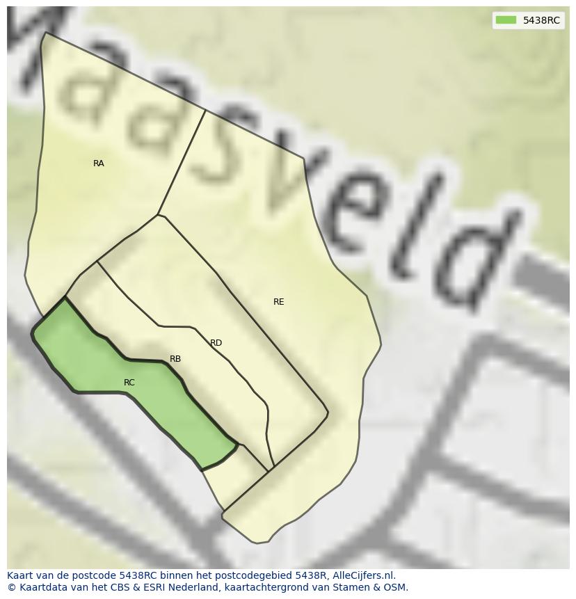 Afbeelding van het postcodegebied 5438 RC op de kaart.