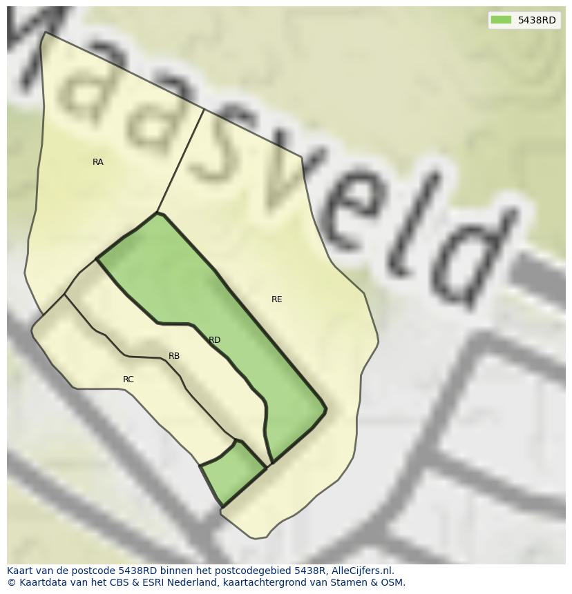 Afbeelding van het postcodegebied 5438 RD op de kaart.
