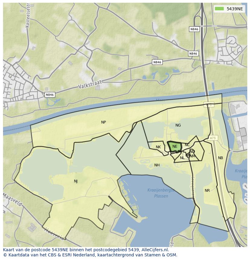 Afbeelding van het postcodegebied 5439 NE op de kaart.