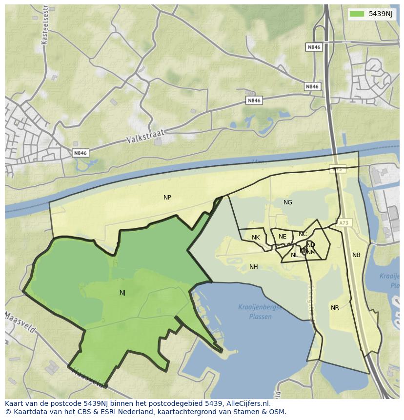 Afbeelding van het postcodegebied 5439 NJ op de kaart.