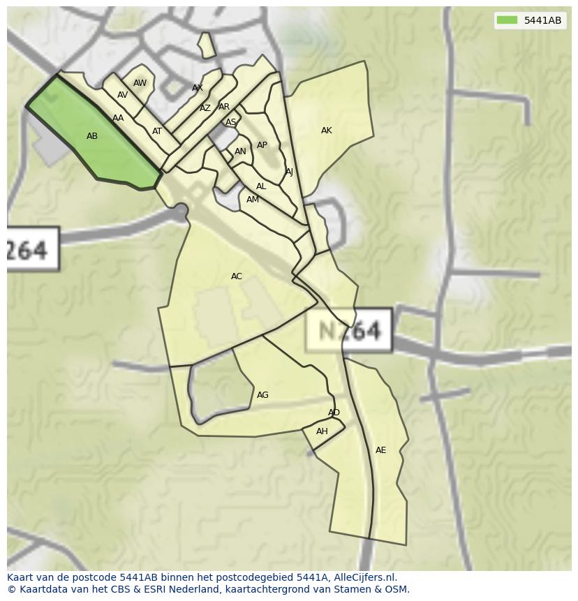Afbeelding van het postcodegebied 5441 AB op de kaart.