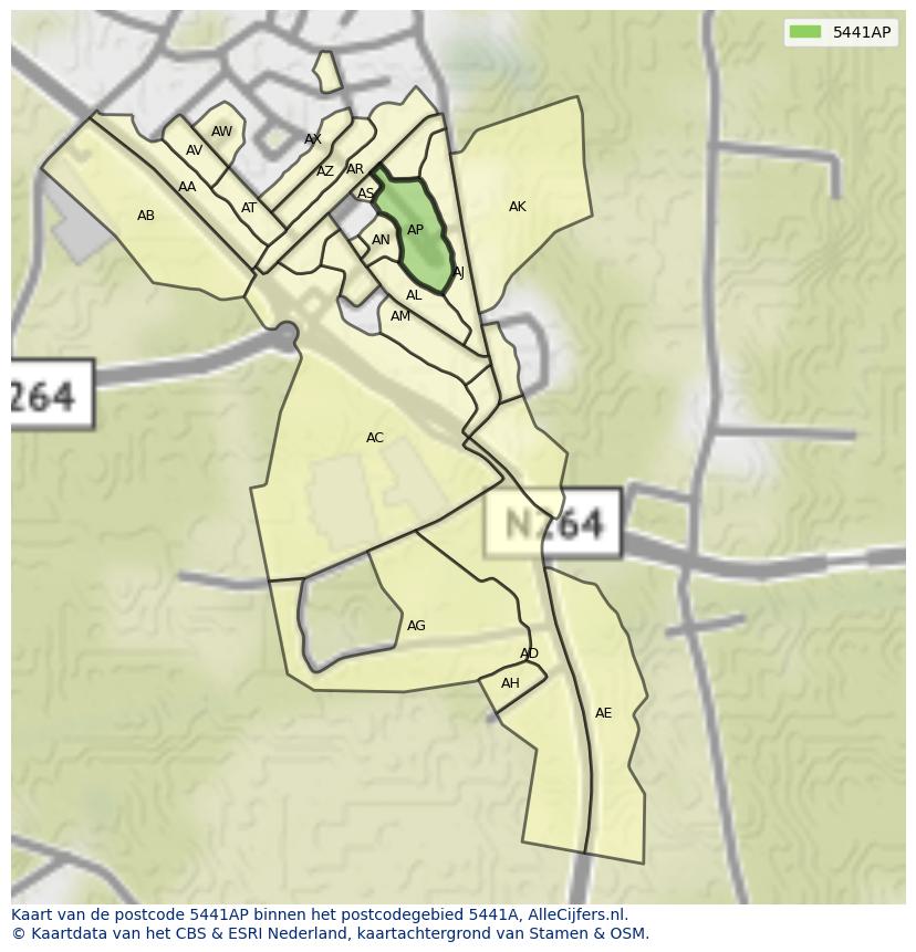 Afbeelding van het postcodegebied 5441 AP op de kaart.