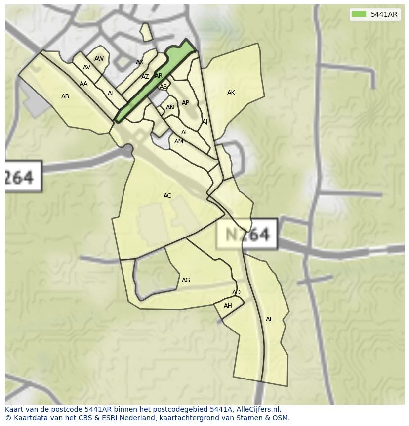 Afbeelding van het postcodegebied 5441 AR op de kaart.