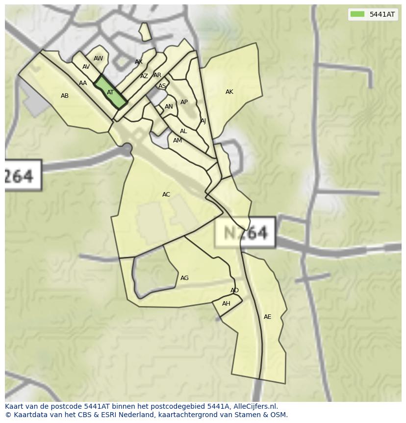 Afbeelding van het postcodegebied 5441 AT op de kaart.