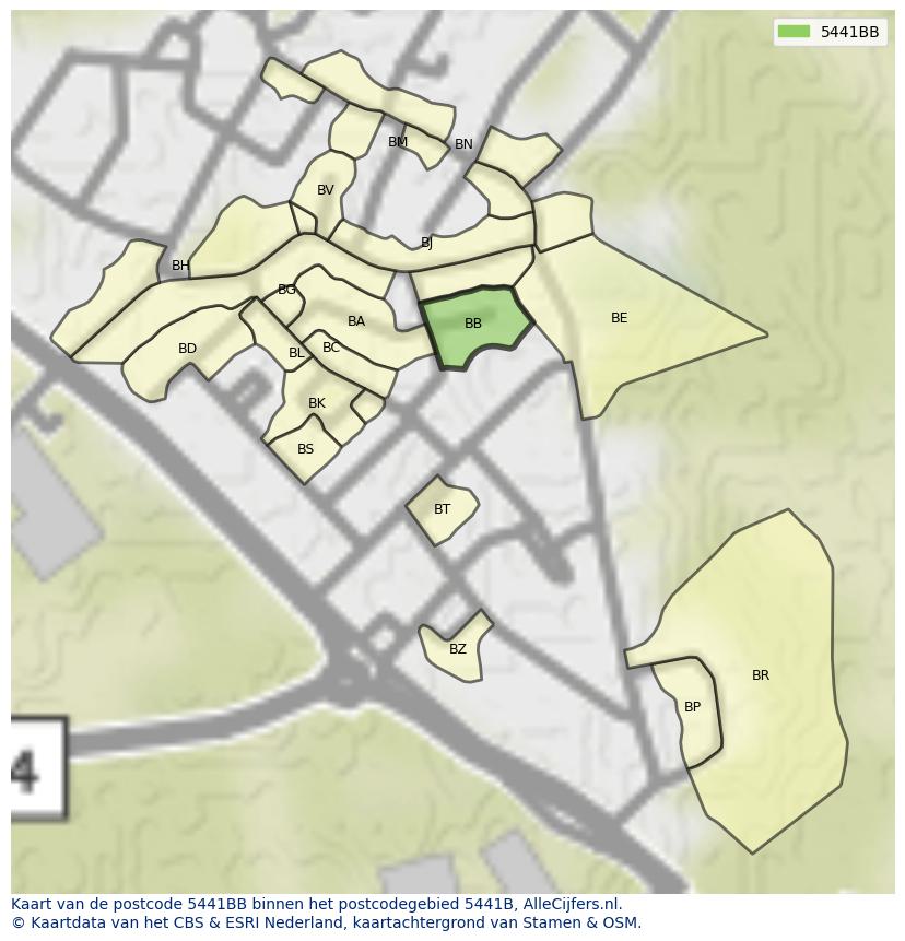 Afbeelding van het postcodegebied 5441 BB op de kaart.