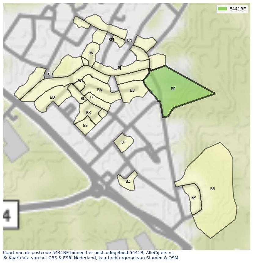 Afbeelding van het postcodegebied 5441 BE op de kaart.