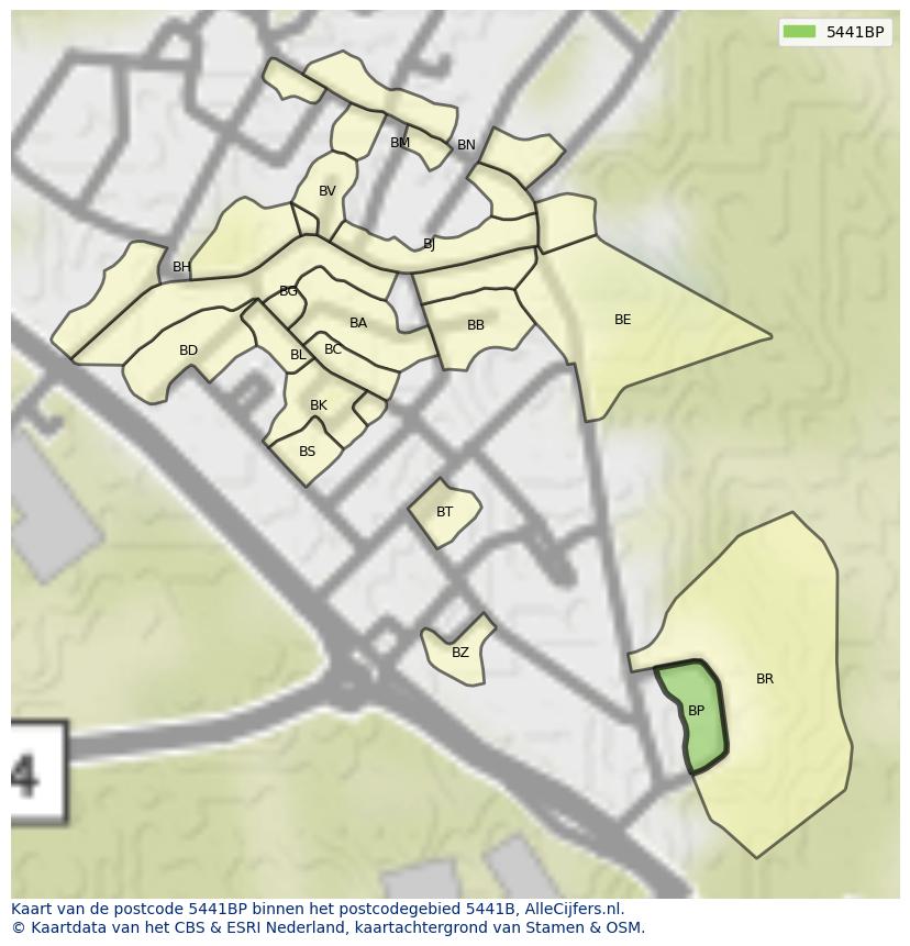 Afbeelding van het postcodegebied 5441 BP op de kaart.