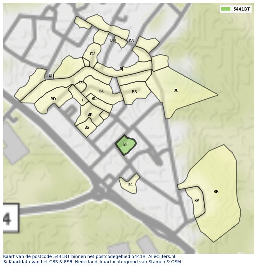 Afbeelding van het postcodegebied 5441 BT op de kaart.