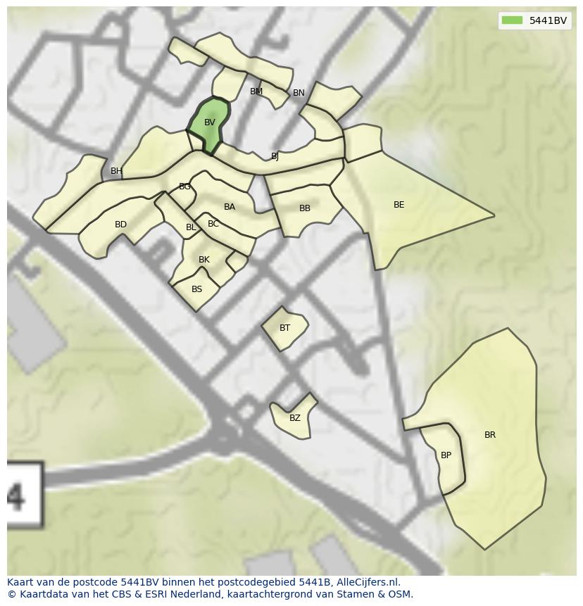 Afbeelding van het postcodegebied 5441 BV op de kaart.