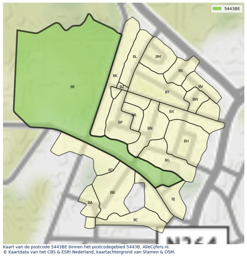 Afbeelding van het postcodegebied 5443 BE op de kaart.