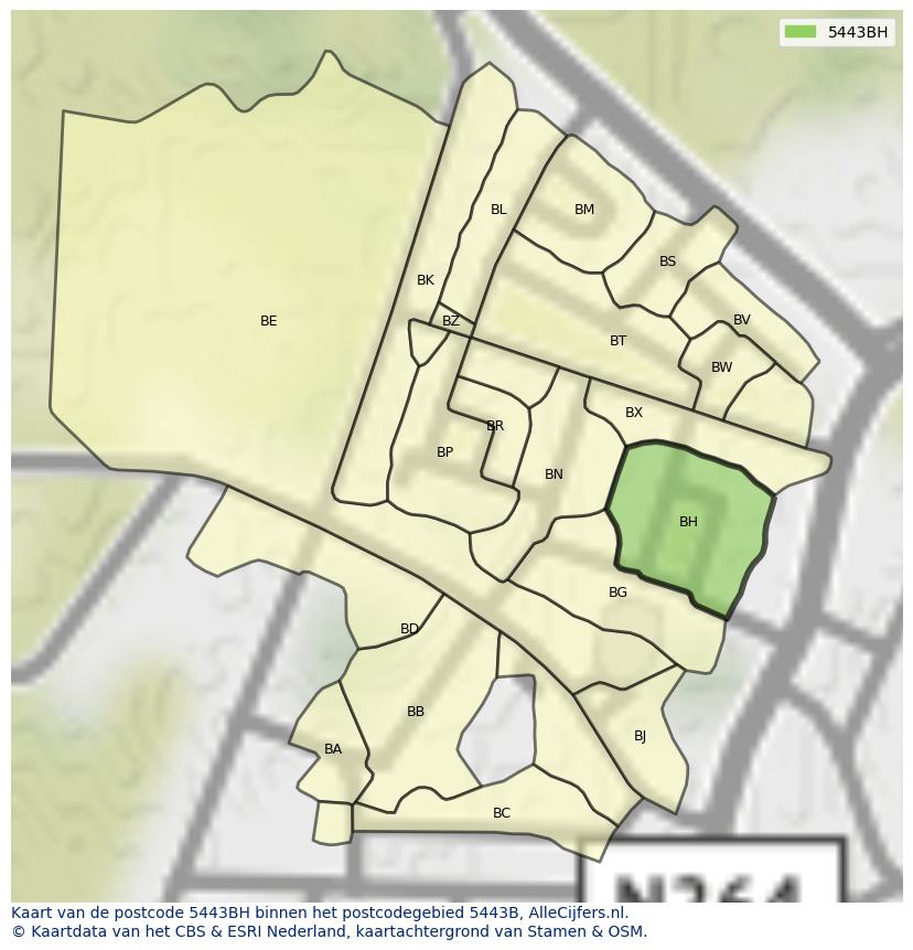 Afbeelding van het postcodegebied 5443 BH op de kaart.