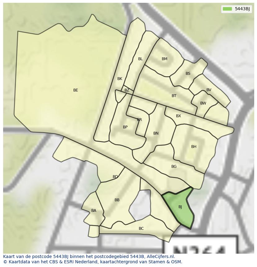 Afbeelding van het postcodegebied 5443 BJ op de kaart.
