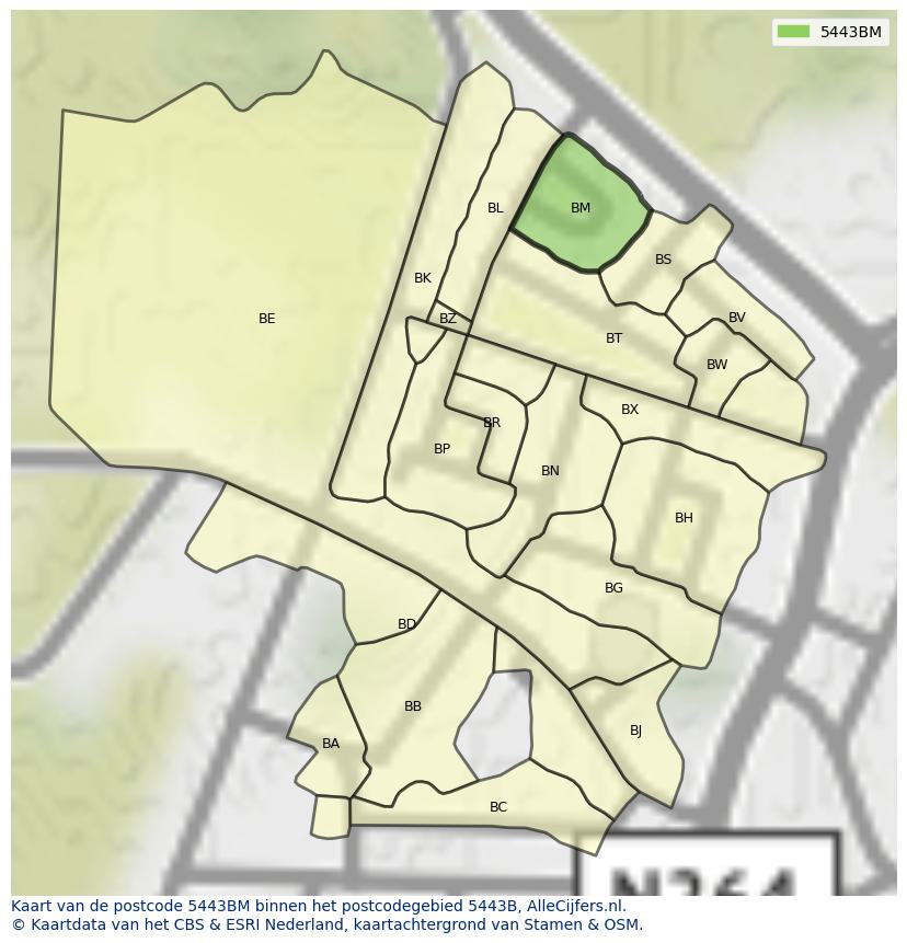 Afbeelding van het postcodegebied 5443 BM op de kaart.