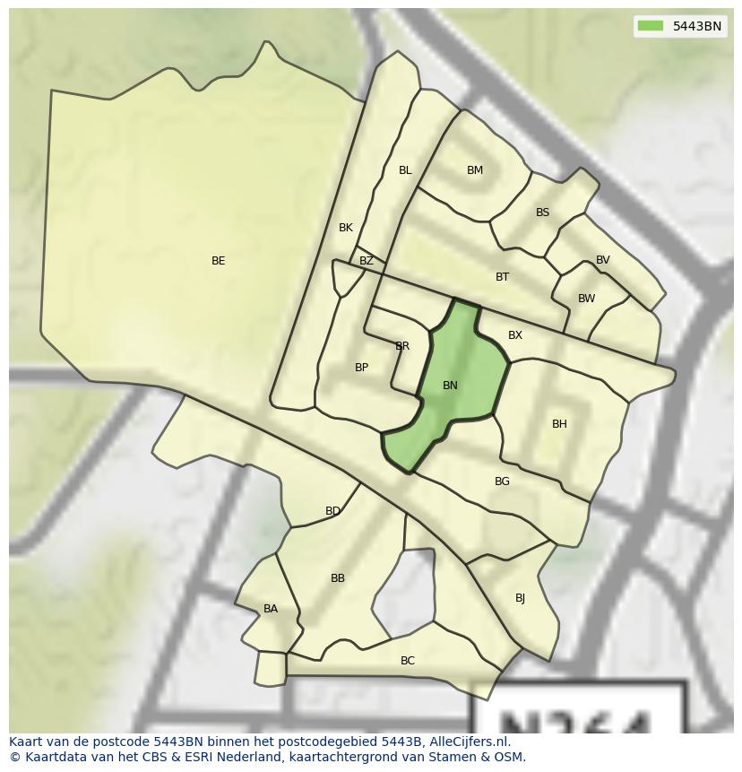 Afbeelding van het postcodegebied 5443 BN op de kaart.