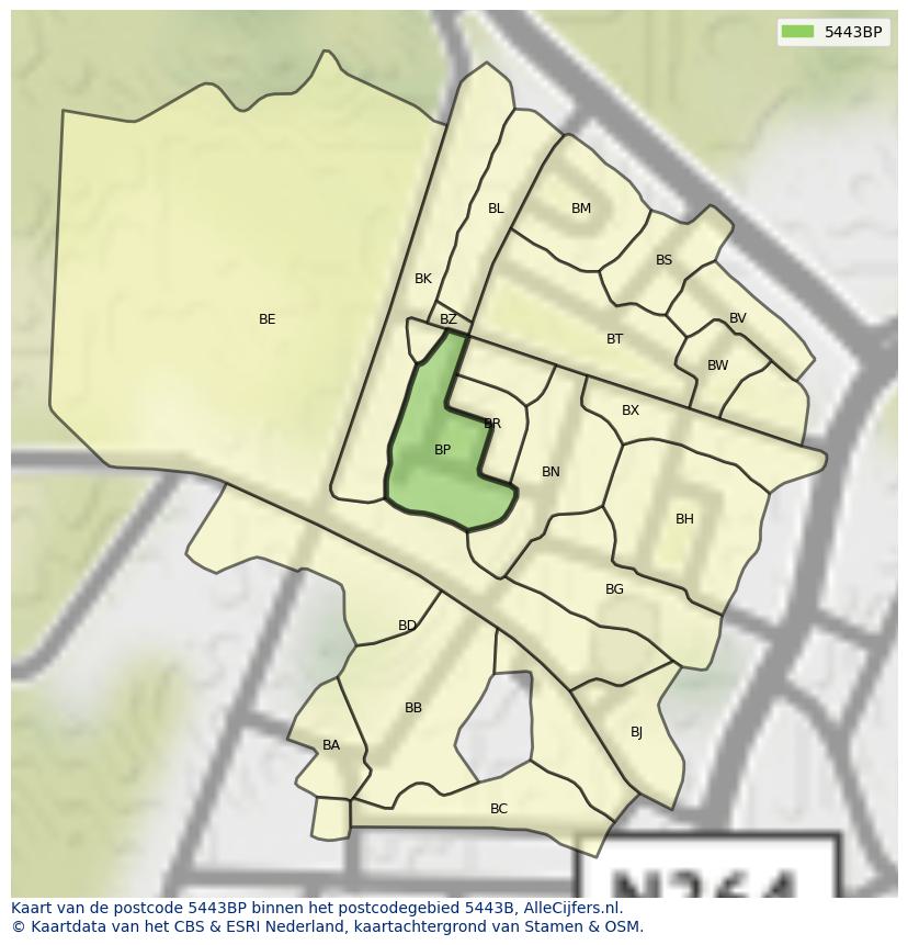 Afbeelding van het postcodegebied 5443 BP op de kaart.