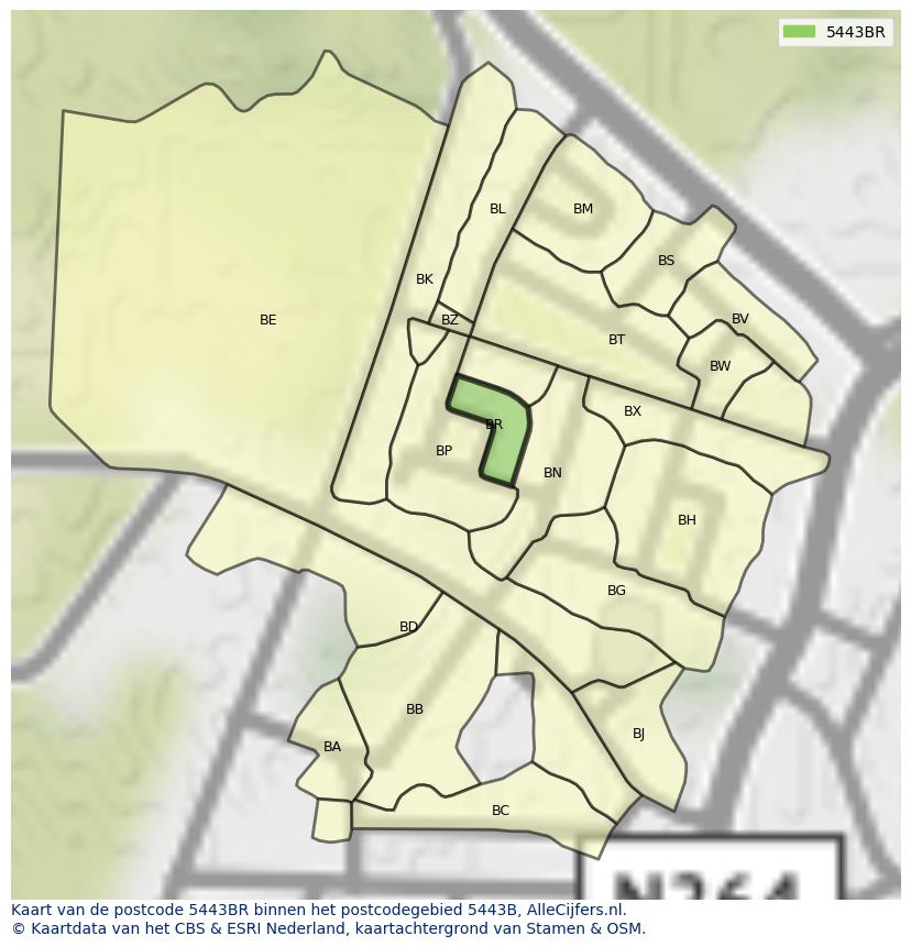 Afbeelding van het postcodegebied 5443 BR op de kaart.