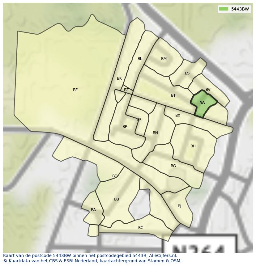 Afbeelding van het postcodegebied 5443 BW op de kaart.