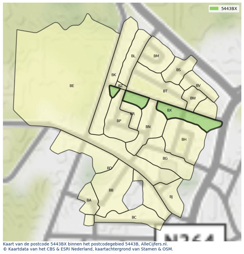 Afbeelding van het postcodegebied 5443 BX op de kaart.