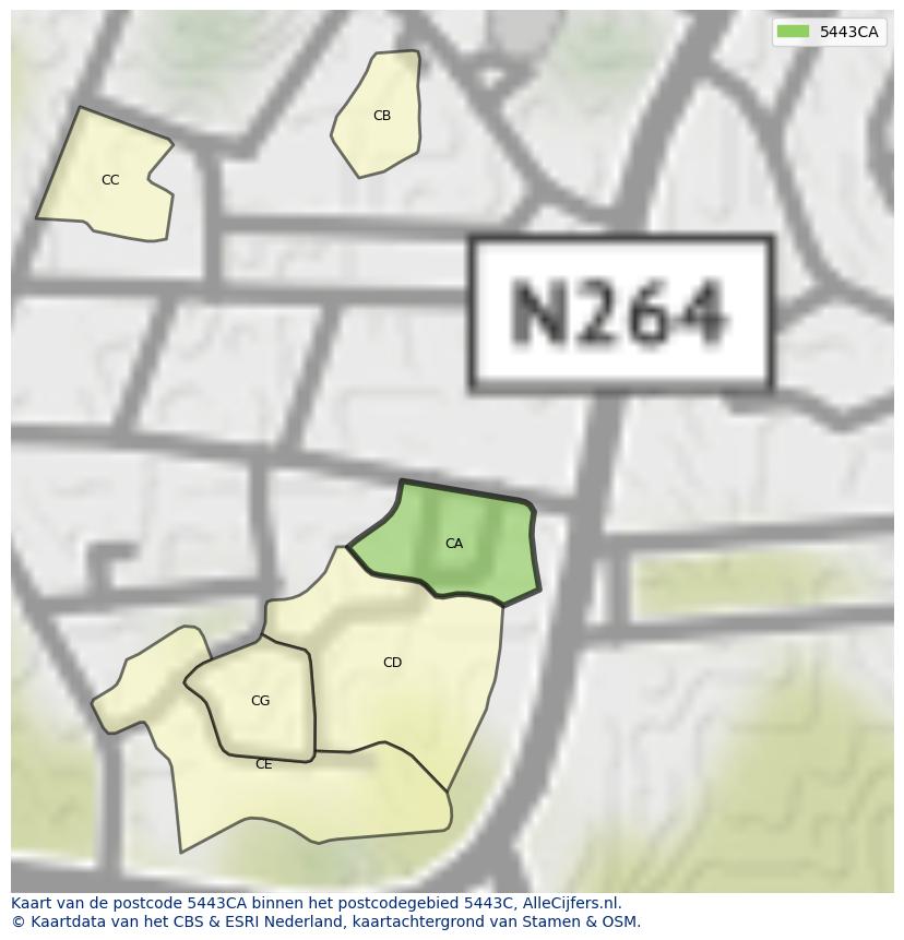 Afbeelding van het postcodegebied 5443 CA op de kaart.