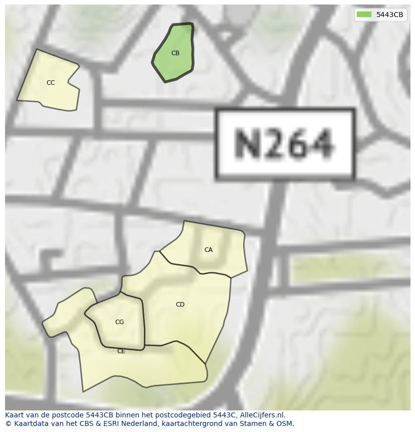 Afbeelding van het postcodegebied 5443 CB op de kaart.