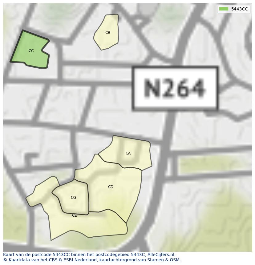 Afbeelding van het postcodegebied 5443 CC op de kaart.