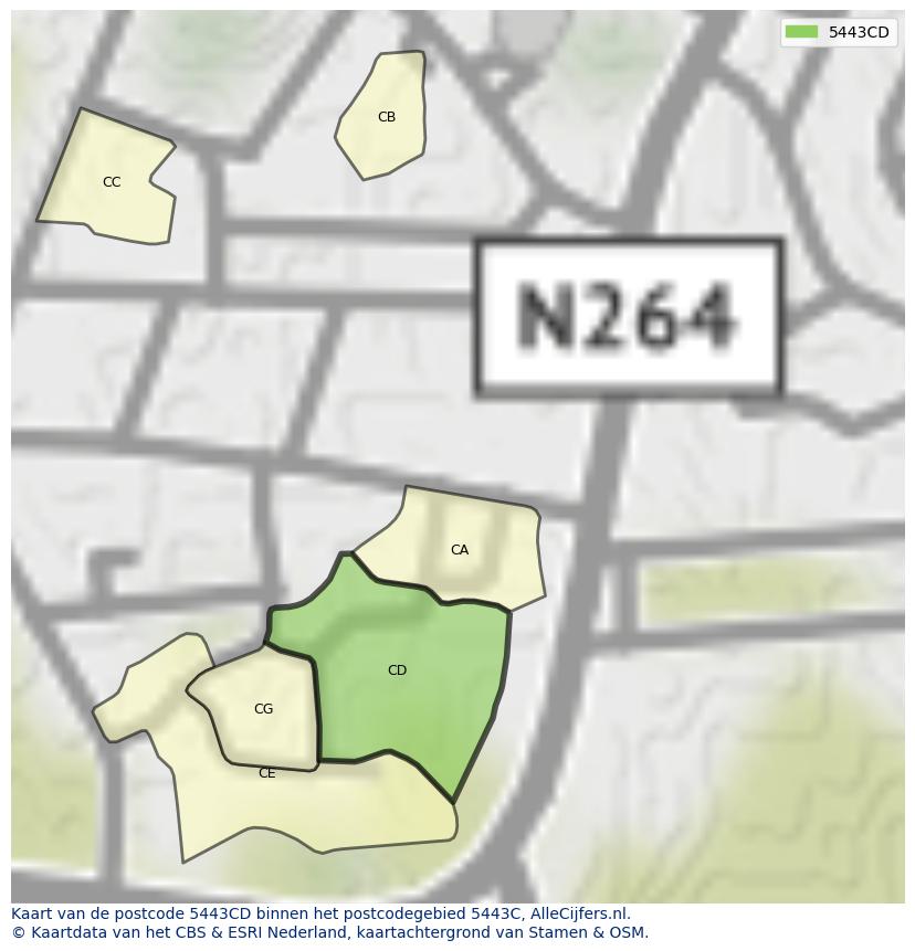 Afbeelding van het postcodegebied 5443 CD op de kaart.