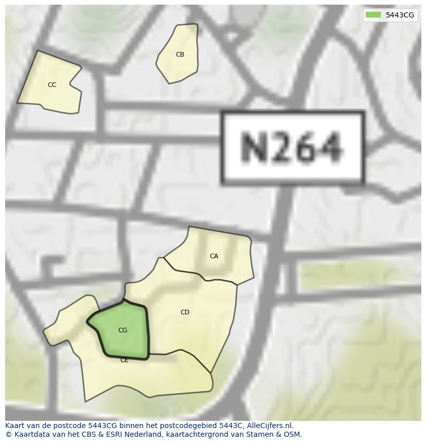 Afbeelding van het postcodegebied 5443 CG op de kaart.