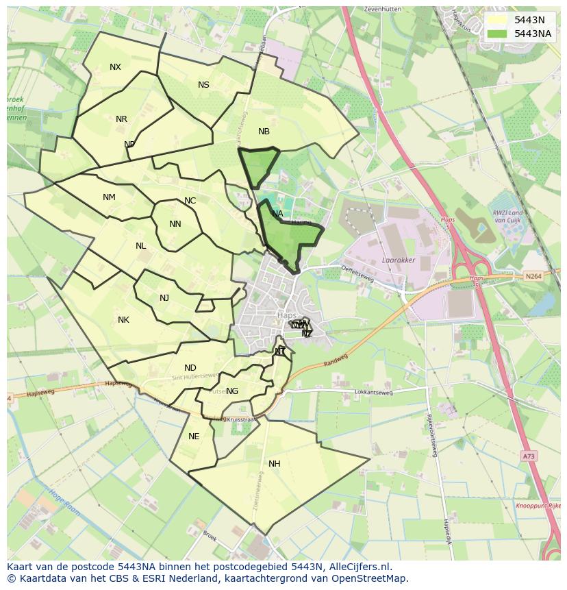 Afbeelding van het postcodegebied 5443 NA op de kaart.