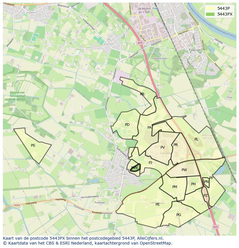 Afbeelding van het postcodegebied 5443 PX op de kaart.