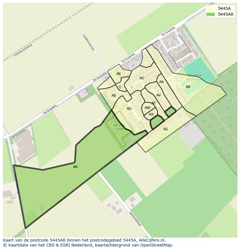 Afbeelding van het postcodegebied 5445 AR op de kaart.