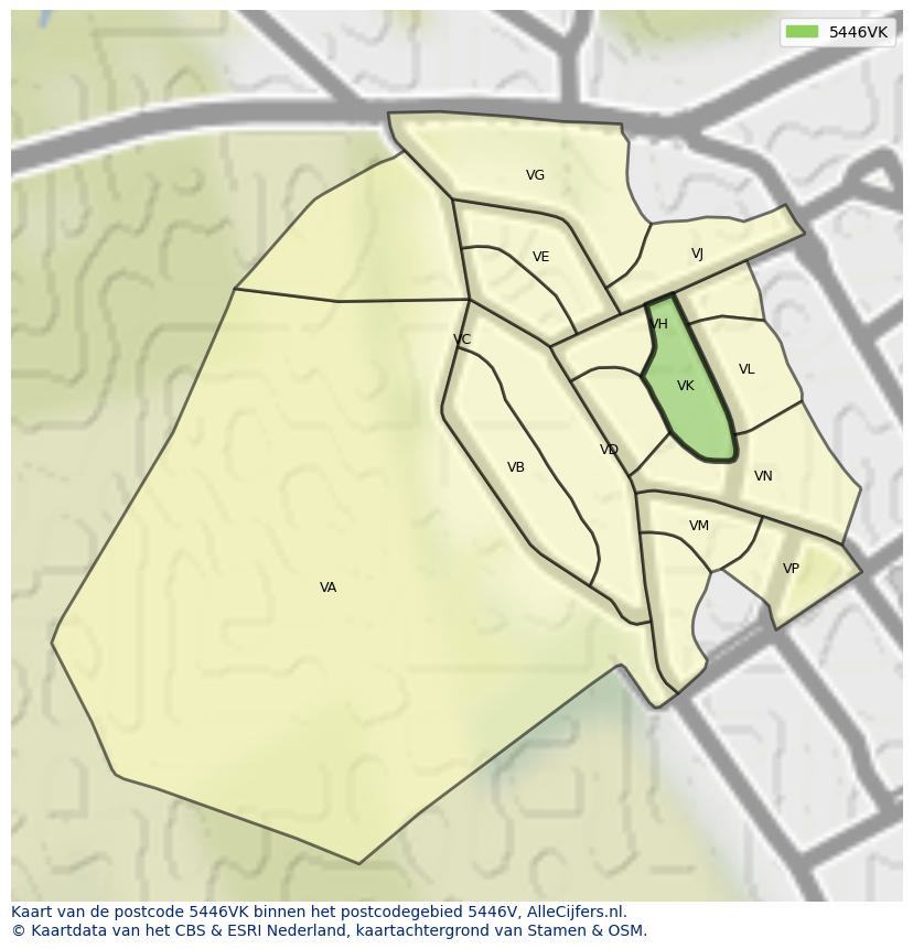 Afbeelding van het postcodegebied 5446 VK op de kaart.