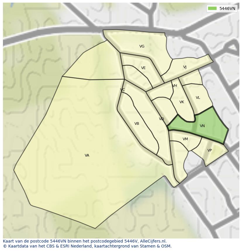 Afbeelding van het postcodegebied 5446 VN op de kaart.