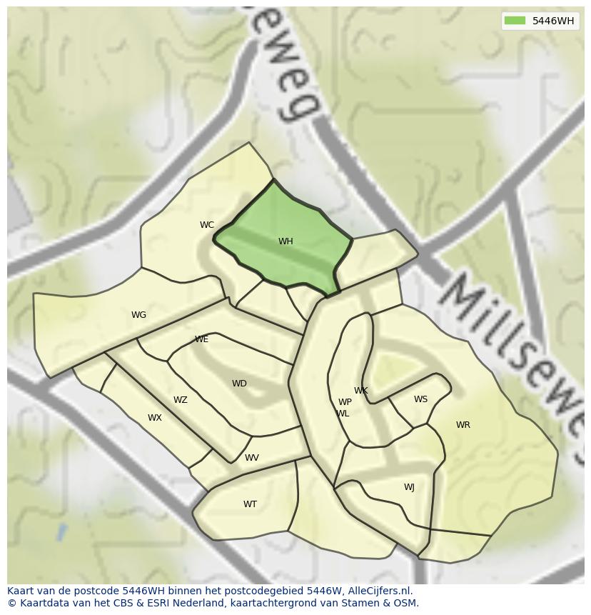 Afbeelding van het postcodegebied 5446 WH op de kaart.