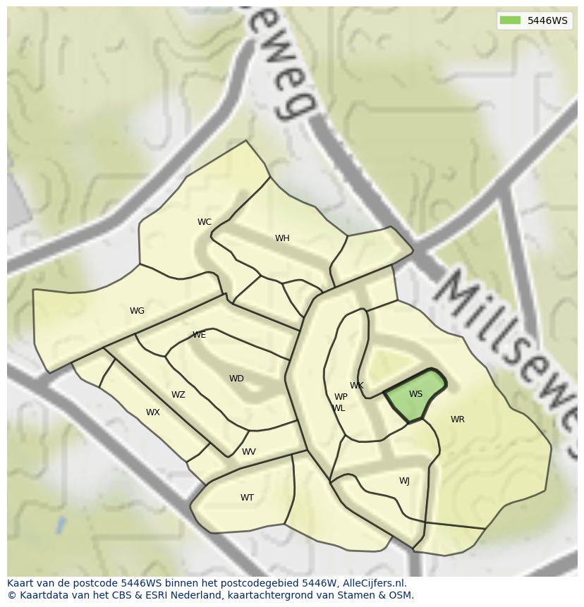 Afbeelding van het postcodegebied 5446 WS op de kaart.