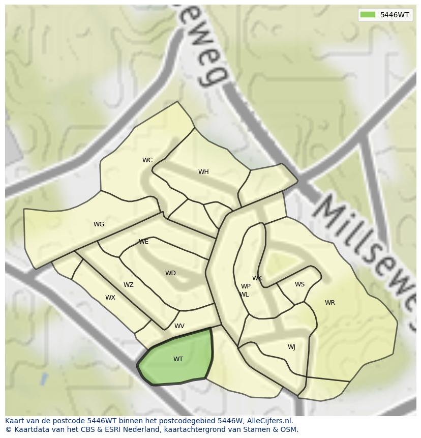 Afbeelding van het postcodegebied 5446 WT op de kaart.