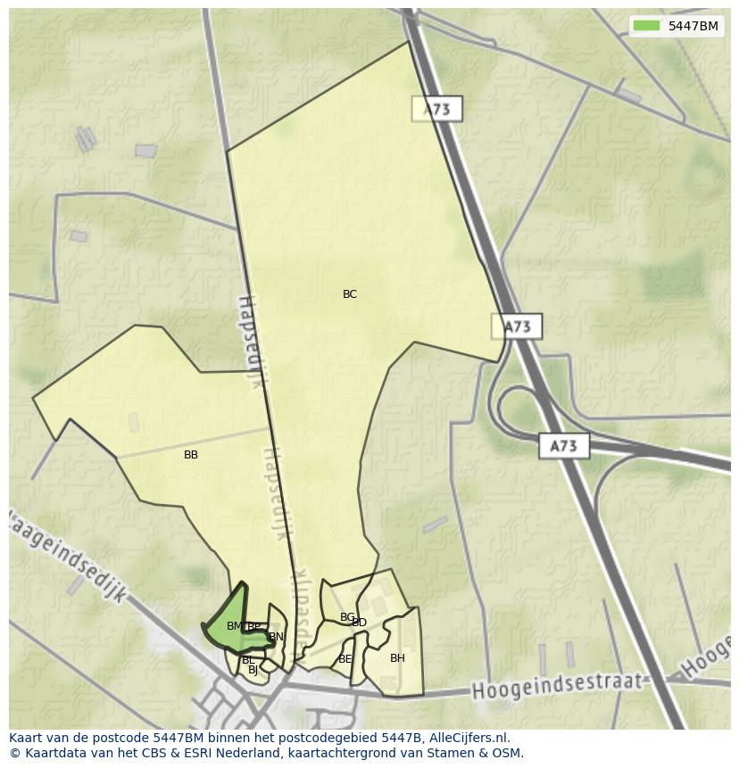 Afbeelding van het postcodegebied 5447 BM op de kaart.