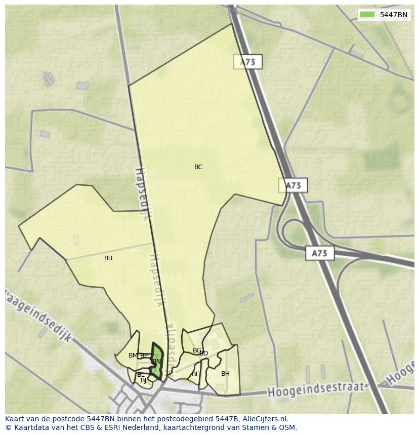 Afbeelding van het postcodegebied 5447 BN op de kaart.