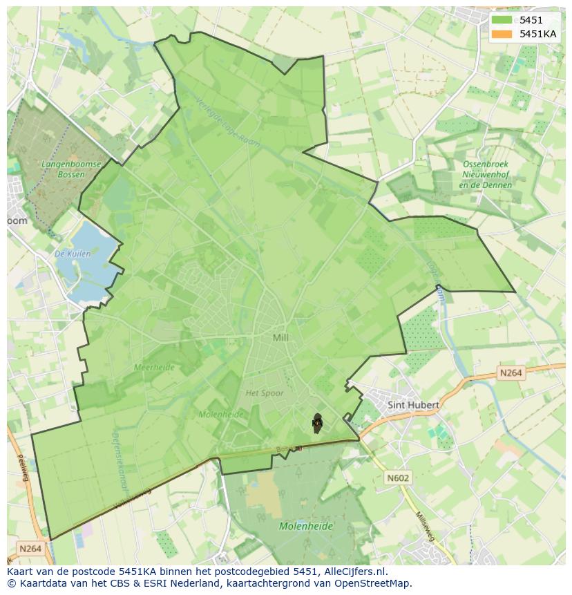 Afbeelding van het postcodegebied 5451 KA op de kaart.