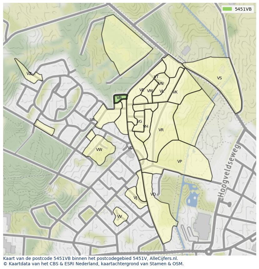 Afbeelding van het postcodegebied 5451 VB op de kaart.