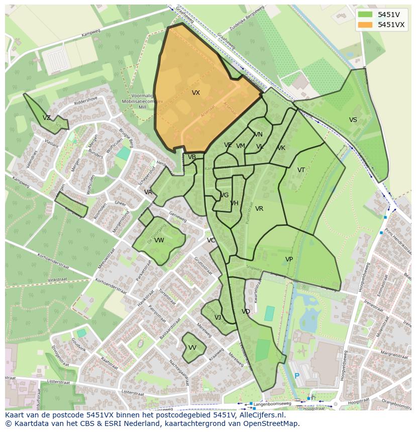 Afbeelding van het postcodegebied 5451 VX op de kaart.