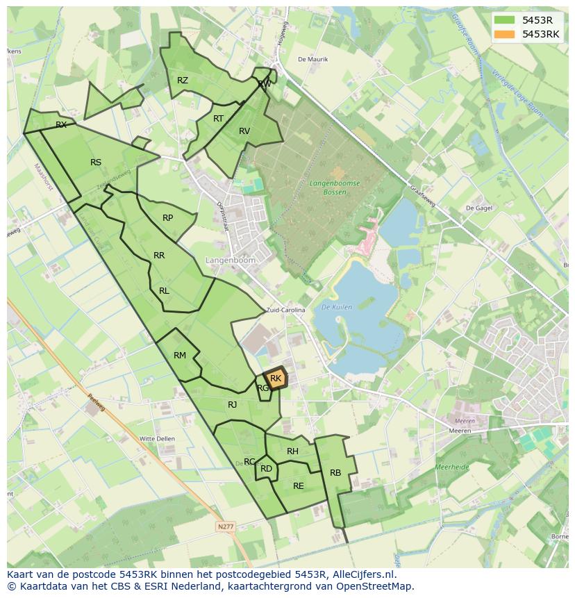 Afbeelding van het postcodegebied 5453 RK op de kaart.