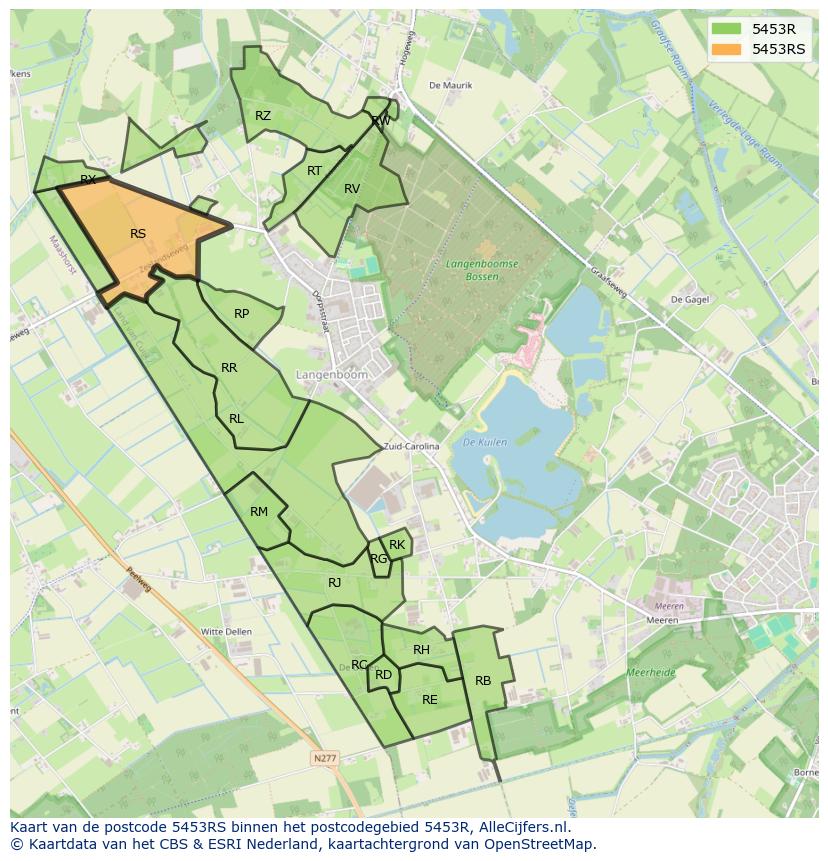 Afbeelding van het postcodegebied 5453 RS op de kaart.